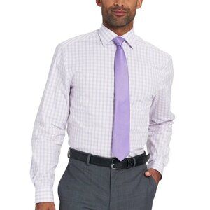 NEW Nick Graham Men's L 16-16.5 34/35 Stretch Modern Fit Lavender Plaid Dress